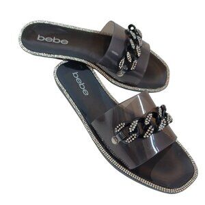 Bebe Sandals Flats Lacina Smoke Jelly Slip On Rhinestone Detail Womens US 8 NEW